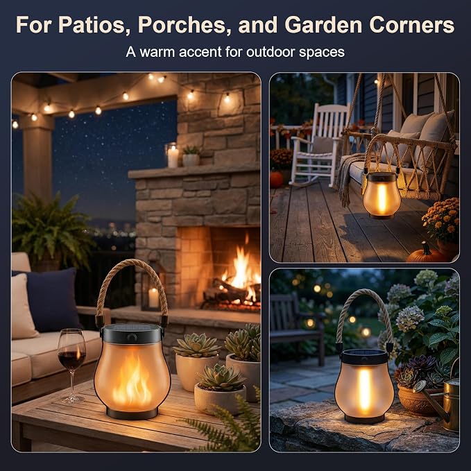 Solar Lanterns Outdoor Waterproof 8 Pack, Outdoor Solar Lanterns with Flickering Flame Effect, USB-C & Solar Charging, Auto Dusk to Dawn, Hanging Light for Garden Patio Yard