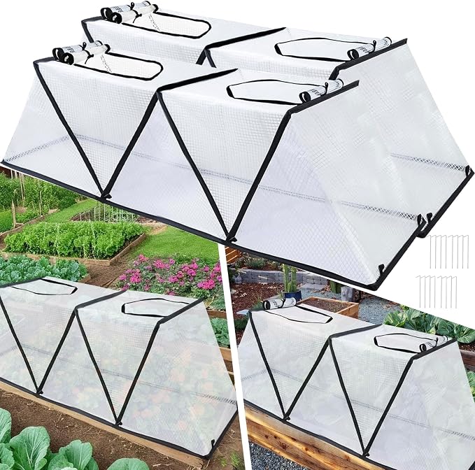 48" X 13.4" X 14" Foldable Plant Winter Frost Cover Protection for Garden Beds, Garden Row Accelerator Plants Cover with Insect Net Spring-Up Greenhouse Frost Cover for Vegetable Plant (2PCS)