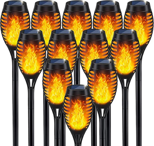 IkeeRuic Solar Flame Torch Lights for Outdoor Decoration, 12Pack Outdoor Lights Solar Powered Waterproof, LED Torches for Outside Decor, Luces Solares Outdoor Decorations for Yard Patio Garden Art