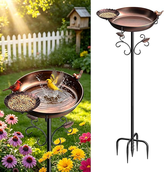 50" Tall Metal Bird Bath for Outside with Small Feeder Bowl, 2-in-1 Removable Birdbath Bowl, Heavy-Duty Easy Clean Garden Yard Lawn Patio Decor, Rust-Proof