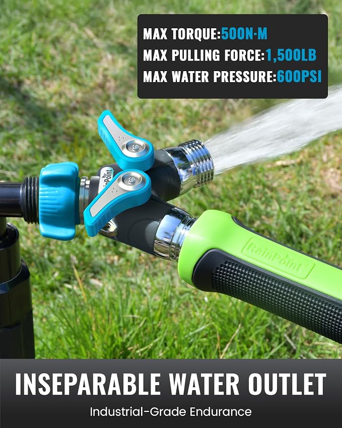 RAINPOINT Garden Hose Splitter 2 Way Heavy Duty,Water Hose Y Spigot Splitter with Shutoff Valves, 100% Metal Body Outdoor Spigot Splitter, 1.9" Extra Long Metal Handle, 3/4" GHT Thread(Blue)