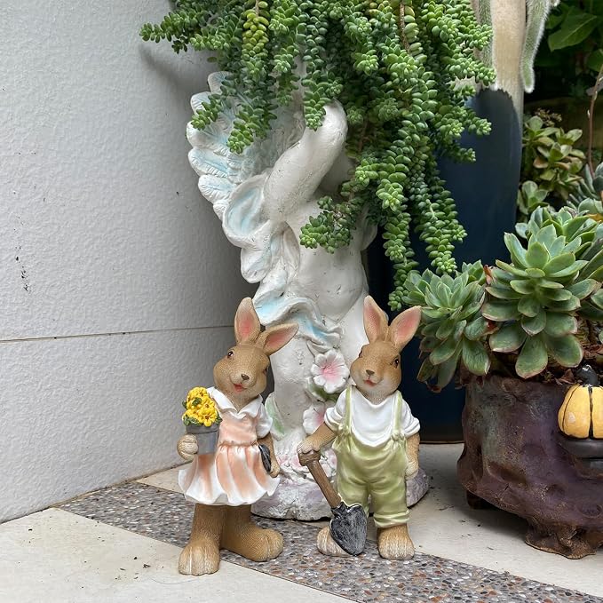 Bunny Outdoor Statues, Garden Bunnies Outdoor Decor Resin Adorable Bunny Statue for Garden Patio Yard Lucky Rabbit Statue Grandma Mom Women Dad Gifts,8.1 inch (2 Pack)