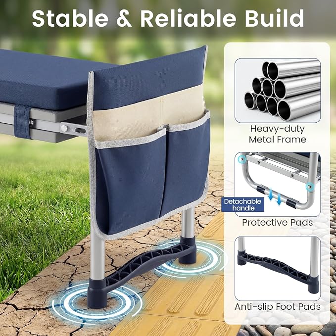 Giantex Garden Kneeler and Seat, Foldable Gardening Stool w/Wide EVA Foam Padding, Tool Pouch, Heavy-Duty Kneeling Bench for Knee & Back Pain Relief, Gardening Kit for Seniors Women Men (Navy)