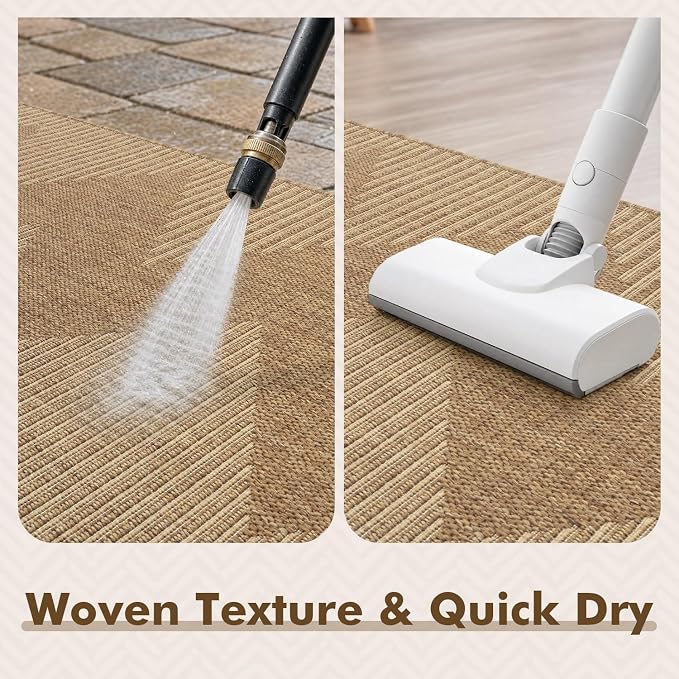 MontVoo-3x5 Outdoor Rug Porch Entryway Rug-Polypropylene Indoor Outdoor Rugs for Entryway Kitchen Balcony Patio, Textured Weave, Durable, Fade-Resistant, Non-Shedding, Boho Geometric Neutral Brown