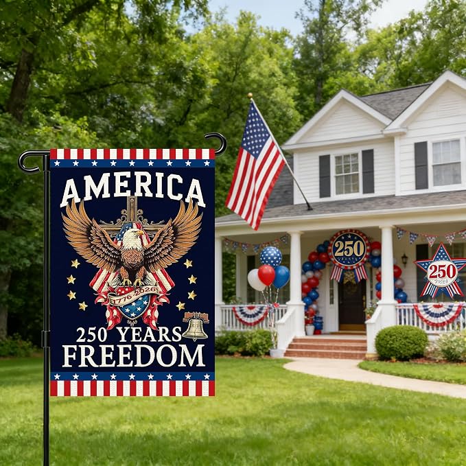 250 Anniversary Usa Garden Flags for Outside, 250 Anniversary USA Flag 1776-2026 Semiquincentennial Commemorative Patriotic Banner with Eagle Design Yard Sign 4th of July Decorations Double-Sided Waterproof 250 Year American Flag 12x18 Inch