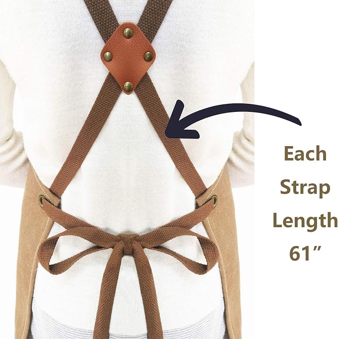 AFUN Chef Aprons for Men Women with Oversized Pockets, 16-Ounce Cotton Canvas Cross Back Heavy Duty Work Apron (Beige)
