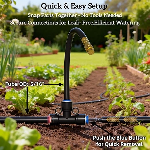 60 Ft Drip Irrigation System for Garden - Drip Irrigation Kit with 19 360°Adjustable Copper Nozzles Hose, Automatic Atomizing Plant Watering Sprinkler System for Yard, Lawn, Greenhouse, Potted