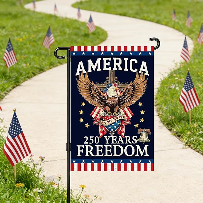 250 Anniversary Usa Garden Flags for Outside, 250 Anniversary USA Flag 1776-2026 Semiquincentennial Commemorative Patriotic Banner with Eagle Design Yard Sign 4th of July Decorations Double-Sided Waterproof 250 Year American Flag 12x18 Inch