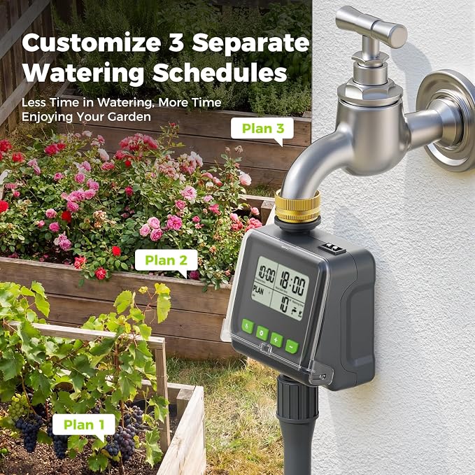 Sprinkler Timer- Hose Timer for Garden Hose, Brass Inlet Programmable Watering Timer w/Rain Delay, Outdoor Auto& Manual Drip Irrigation Controller System for Lawn Yard Greenhouse, 3 Plans