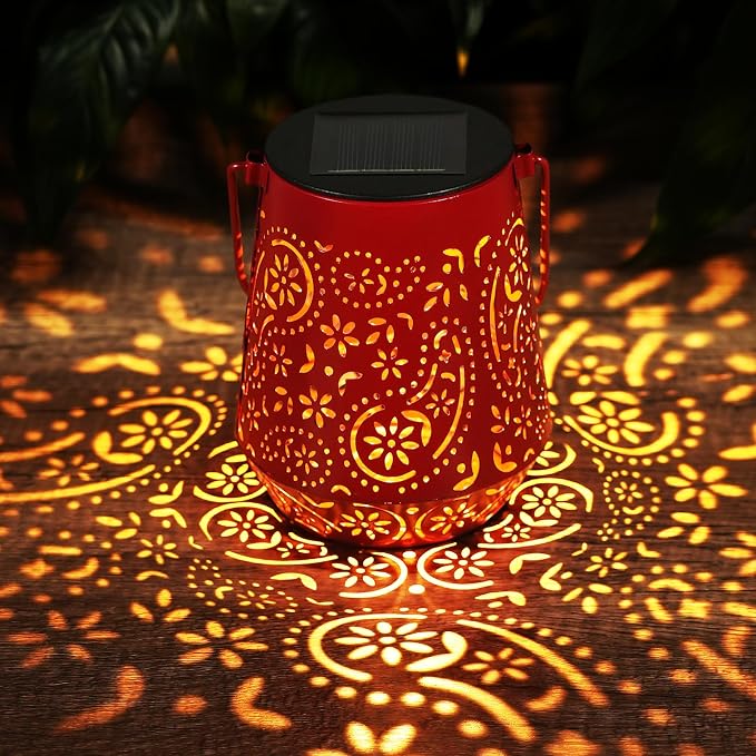 Solar Lanterns 4 Pack Outdoor Waterproof Solar Lights, Birthday Gifts for Women Garden Decor LED Hanging Solar Powered Decorative Lantern with Handle for Outside Patio Yard Table Fence