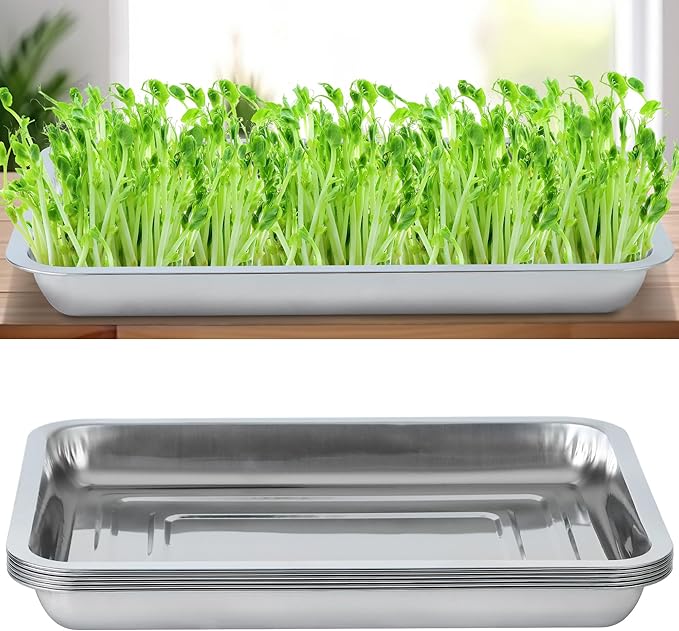 6 Pack Seed Starter Tray 13.78x 10.24x 1.38Inch Plant Germination Trays Stainless Steel Seed Sprouting Trays Microgreens Growing Trays
