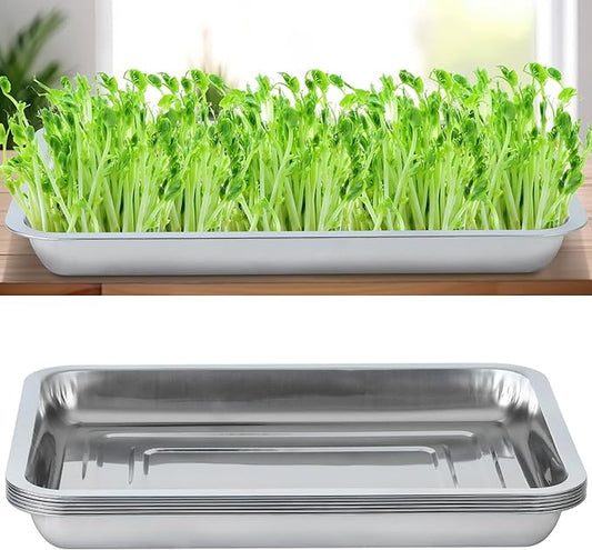 6 Pack Seed Starter Tray 13.78x 10.24x 1.38Inch Plant Germination Trays Stainless Steel Seed Sprouting Trays Microgreens Growing Trays