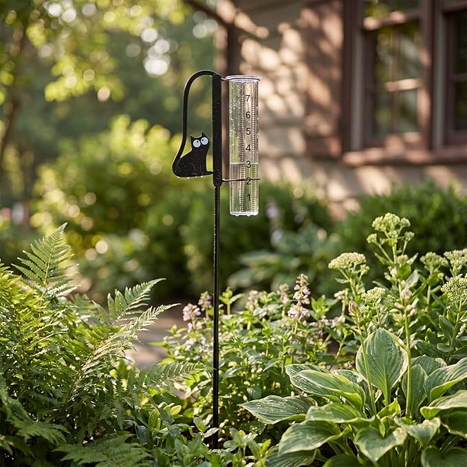 Konohan Cat Rain Gauge Outdoor 7 Inch Plastic Rain Gauge Outdoors Best Rated Freeze Proof Adjustable Height Rains Measuring Tool Easy to Read Accurate for Garden Yard Lawn Patio Farm Decor