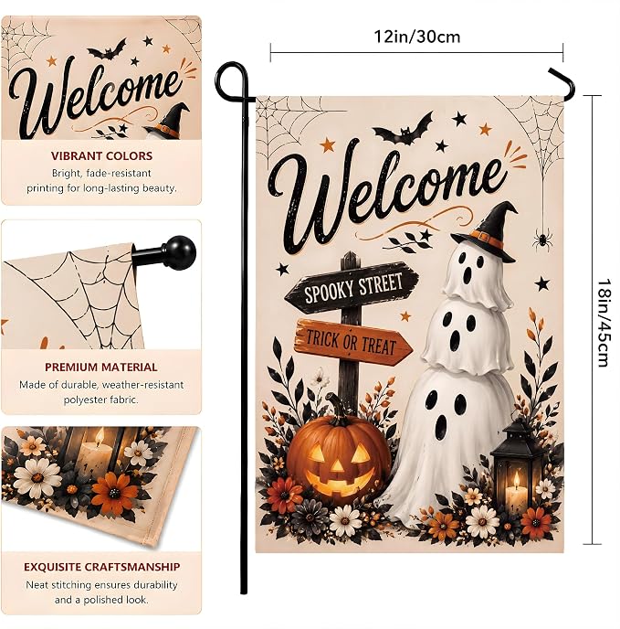 Halloween Party Decorations - Welcome Garden Flag | Halloween Decorations for Outdoor Indoor Outside - Trick or Treat Banner Decor for Garden Porch Patio Lawn Yard Party Favors Supplies