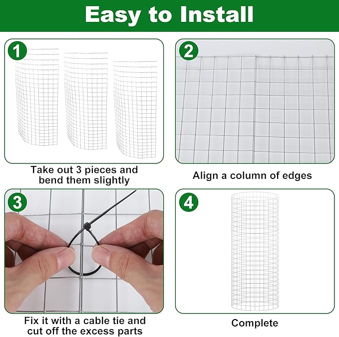 winemana 12 Set Garden Plant Protector Cage,36 Pcs 24x12 IN Metal Wire Protectors for Plants, Protection Cages with Stakes Nylon Ties Animals Barrier to Keep Rabbit Chicken Away from Flower Vegetables