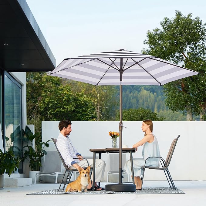 JEAREY 7.5FT Patio Umbrella Market Table Umbrella with 6 Sturdy Ribs, Push Button Tilt/Crank Outdoor Umbrella for Garden, Deck, Backyard, Pool, Black & White Stripe