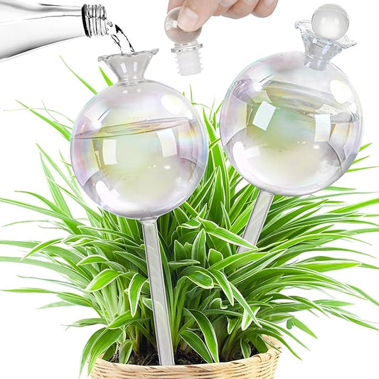 17 oz 2 Weeks Extra Large Plant Watering Globes, Iridescent Glass Self Watering Globes, Self Watering Planter Insert, Plant Watering Devices, Automatic Watering Bulbs for Daily Use (Large 2-Pack)
