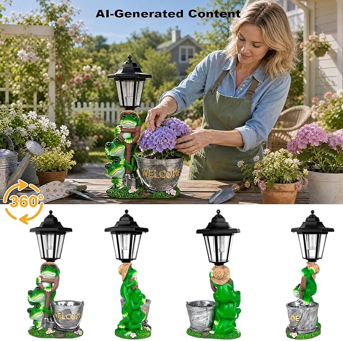 Solar Frog Garden Statue, Outdoor Decor with Flowerpot & Lantern Frog Figurine Lights for Yard Art Lawn Ornaments Porch Patio Balcony - Gifts for Housewarming Birthday