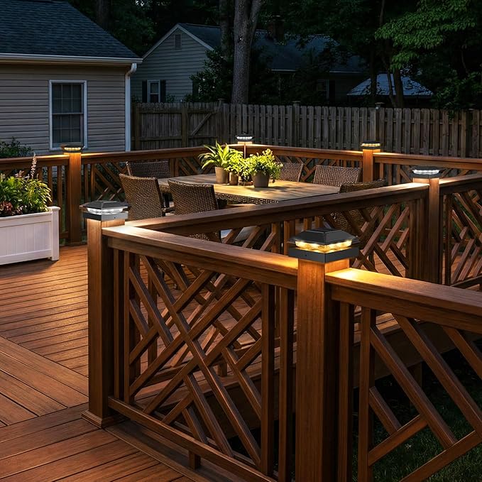 Peasur 4x4 Solar Post Cap Lights 6 Pack, 2 Modes 16 LED Post Lights Solar Powered Waterproof, Black Fence Deck Lights Fit 4x4, 3.5x3.5 Wooden/Vinyl Post for Porch Patio