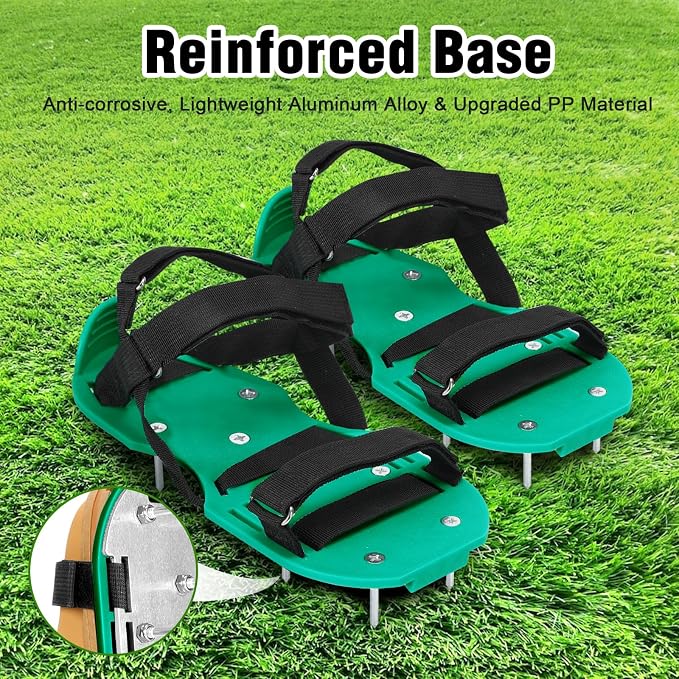 MOFEEZ Lawn Aerator Shoes for Grass - Pre-Assembled Grass Aerator Shoes for Lawn - Soil Yard Aerator Tool for Aerating Patio Garden, Green, Medium