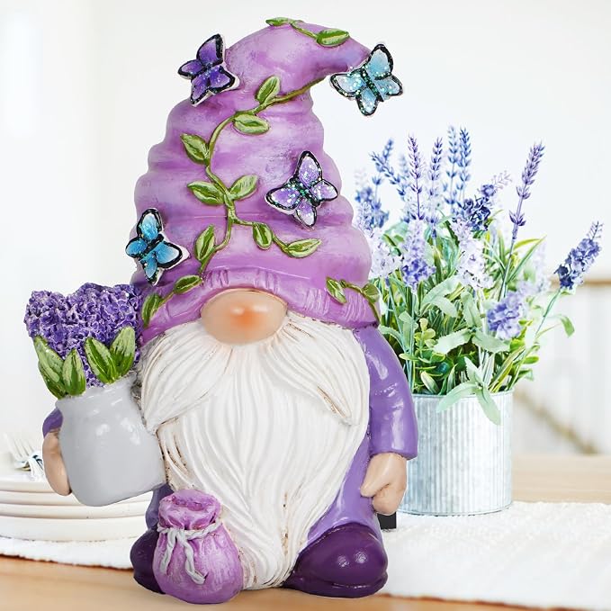 Hodao Lavender Dream Gnome - Purple Fragrance Wonderland Journey Spring Swedish Tomte Elf Dwarf Figurines Summer Gnome Indoor Home Decor Gift (Lavender Gnome 1)
