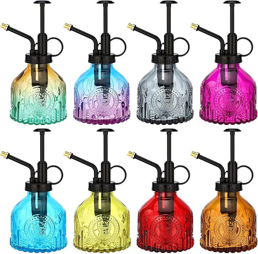 Zopeal 8 Pcs Glass Plant Mister Spray Bottle 200ml Vintage Plant Spritzer Multicolor Succulent Watering Bottle Watering Can 6.4'' with Plastic Top Pumps for Indoor Outdoor Garden Plants(Black)