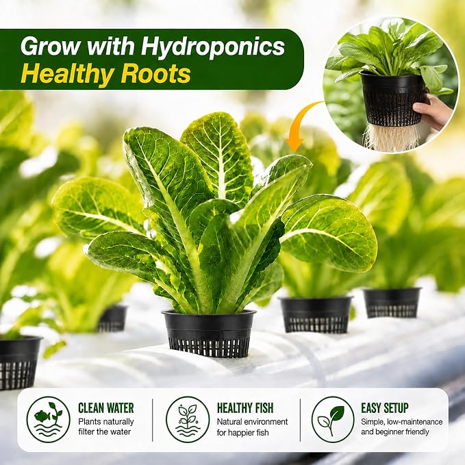 Net Cups Hydroponics 12 Pack 6 Inch Mesh Net Pots with 30 Ft Wick Cord & 12 Plant Labels, Slotted Cups for Healthy Root Growth, Indoor Hydroponic Growing & Aquaponics Systems
