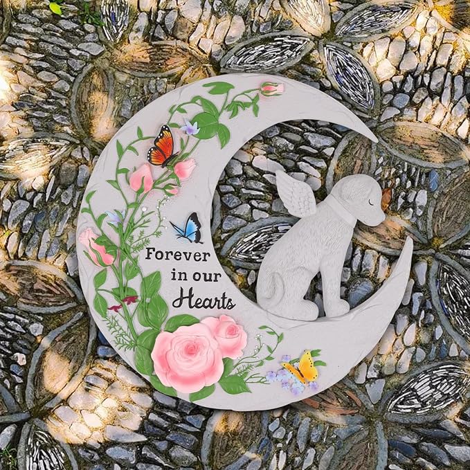 Pet Memorial Stone for Dogs Cats, 10 Inch Memorial Gifts for Loss of Dog, Heart Shaped Cat Memorial Stones, Pet Memorial Gifts, Pet Loss Sympathy Gift (Moon Dog)