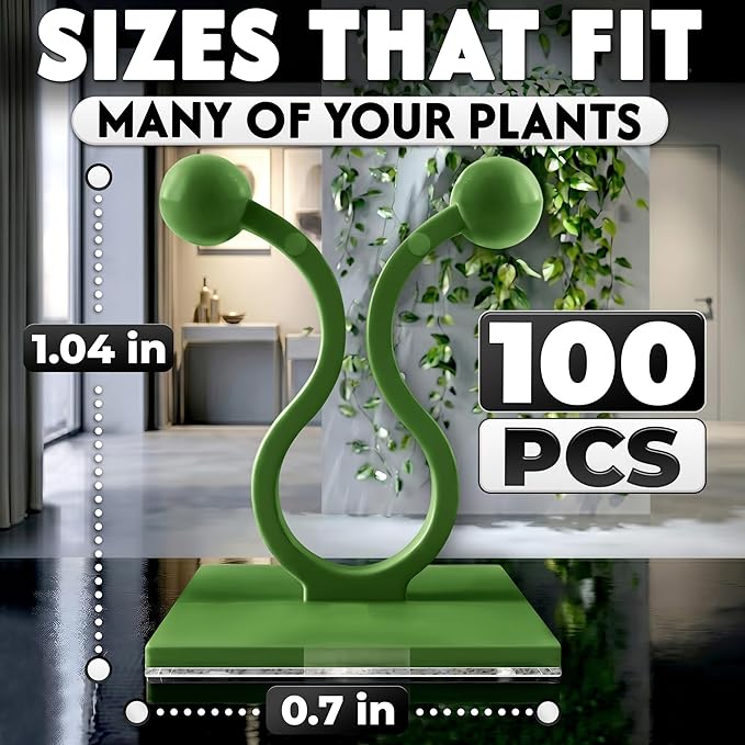 100 Pcs Plant Clips for Climbing Plants - Plant Wall Clips, Green Self-Adhesive Vine Wall Clips for Pothos, Ivy, String of Hearts, Indoor Outdoor Plant Support Hooks, No-Nail Climbing Plant Holder Set