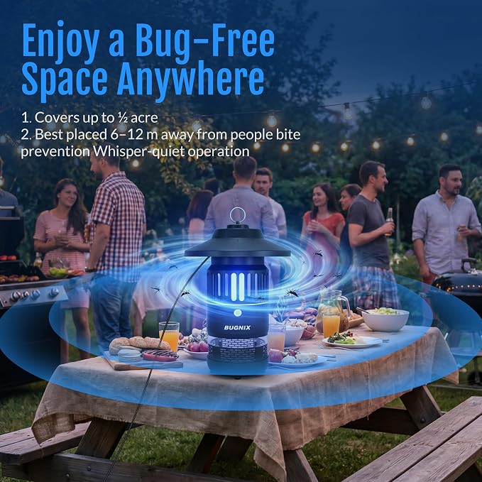 12V Plug-in 1/2 Acre Mosquito Trap Outdoor Indoor, UV LED Fan Insect Trap, Corded Electric Bug Catcher for Patio Garden Backyard, Quiet No-Zap Flying Insect & Gnat Trap, Bug Zapper Alternative