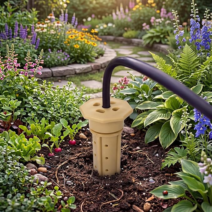 Briwooody 9 Pack 8 Inch Garden Watering Stake Large UV Protected ABS Plastic Deep Root Irrigation Spike Brown Drip System Parts Tubes for Trees Shrubs Bushes Flowers Fruits Vegetables Potted Plants