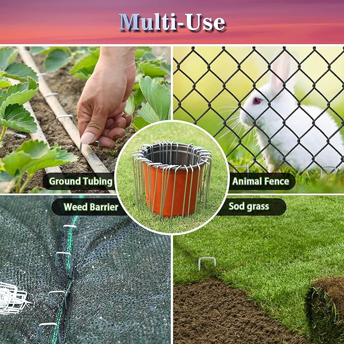 Gtongoko 50 Pack Landscape Staples 10 Inch, 11 Gauge Heavy Duty Galvanized Ground Stakes for Artificial Turf, Weed Barrier Fabric, Erosion Control Blankets, Ground Cover and Landscaping