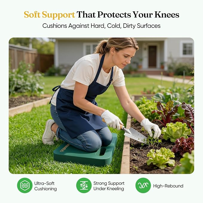 Grenebo High-Density NBR Foam Garden Kneeling Pad, 1.6" Extra Thick Gardening Pad for Kneeling, Ultra Soft Kneeling Pad for Gardening, Work, Exercise, Yoga, 17.3×11×1.6 in (1, Green)