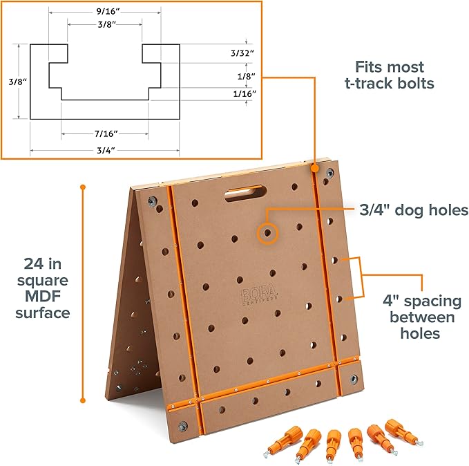 Bora Centipede Table Top 2x4 Folding Workbench Top with T-Tracks and Dog Holes for Accessories - Portable Work Table Tops for Bora Tools Centipede Stand - CK24T