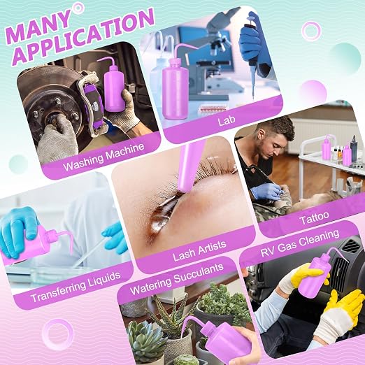 Valchoose 500ml Premium Eyelash Water Bottle for Extensions, 16oz Lash Rinse Bottle No Need to Squeeze Hard, Easy to Carry Tattoo Squeeze Bottle for Eyelashes, Cleaning(Translucent Purple)