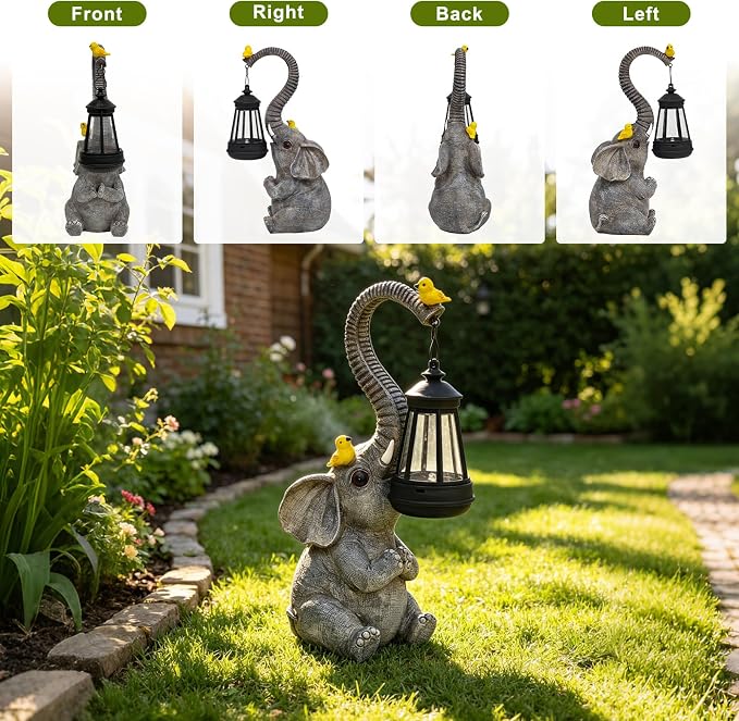 Solar Outdoor Garden Decor Elephant Statues Lights, Lucky Elephant Unique Mom Birthday Gifts for Mom, Housewarming Gifts and Yard Decoration
