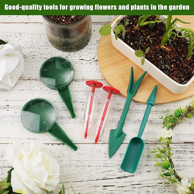 6pcs Seed Spreader Tool Set, Including 2 Small Seed Planter Sower Handheld Plastic 2 Mini Sowing Seed Dispenser 2 Tiny Seedlings Dibber and Widger Tool for Planting Gardening Vegetables Flowers