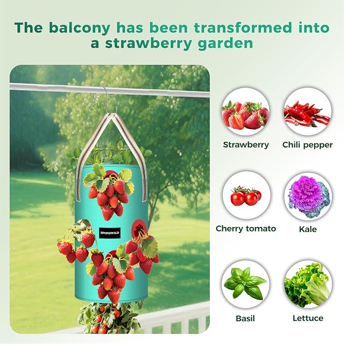 3 Pack Hanging Strawberry Planter Bags, 2 Gallon Hanging Grow Bags with Bottom Planting Hole, Thickened PE Strawberry Pot for Vegetables Herbs Tomatoes