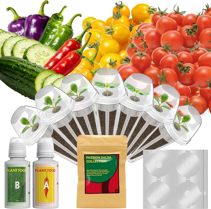 Red Heirloom Cherry Tomato Seed Pod Kit for AeroGarden, iDOO, Ahopegarden Hydroponic Growing System Indoor Include Red Chili/Purple Bell/Green/Yellow Pepper, Cucumber, 400+ Seeds, 7 pods