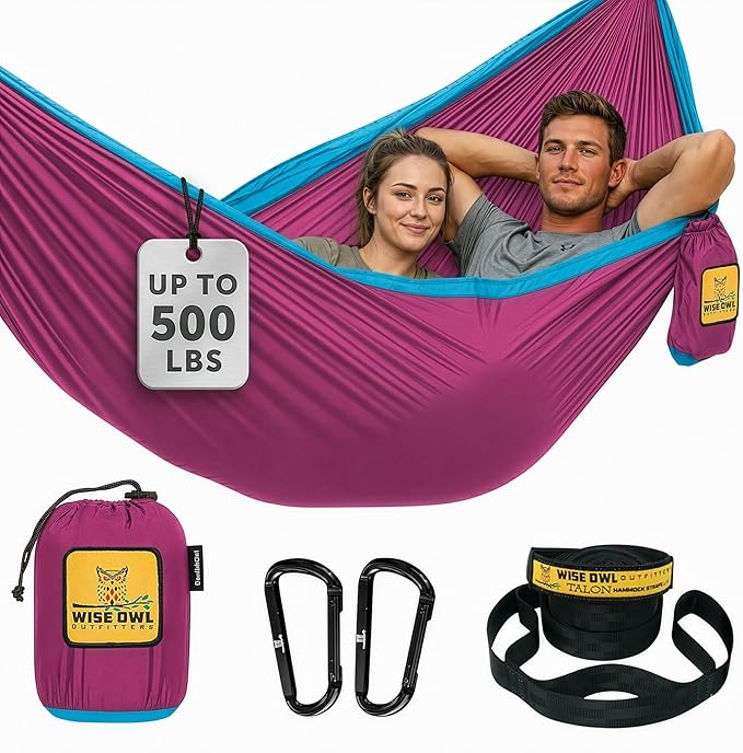 Wise Owl Outfitters Camping Hammock – up to 500lbs Portable Hammock with Tree Straps - Travel, Backpacking, Hiking, Outdoors Camping Gear - Single or Double