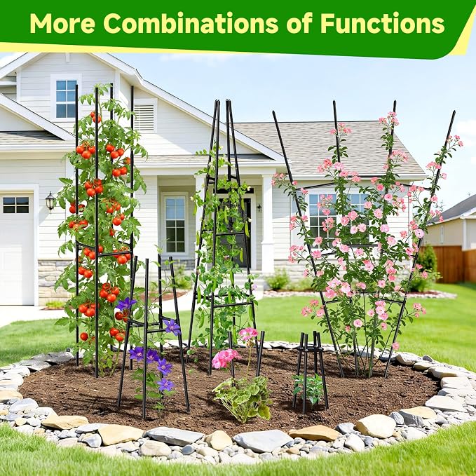 Garden Obelisk Trellis for Climbing Plants Outdoor, 63 Inch Height Adjustable Gardening Trellis, Steel Plastic Coated Plant Support for Indoor & Outdoor Multiple Climbing Plants(2PCS)