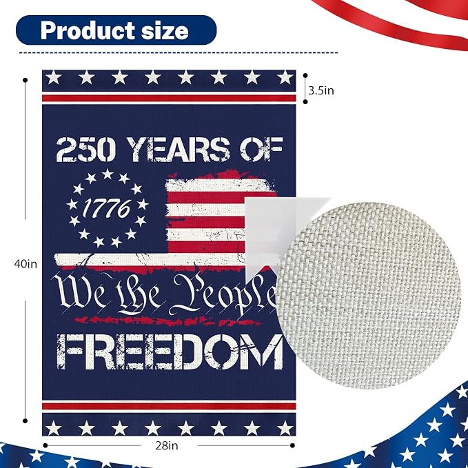250 Anniversary Usa Garden Flags for Outside, 250 Anniversary USA Flag 1776-2026 Commemorative Patriotic 250 Year Banner Yard Sign 4th of July Decorations Freedom Double-Sided Waterproof Flag We The People ith Stars Stripes 250 Year American Flag 28x40...