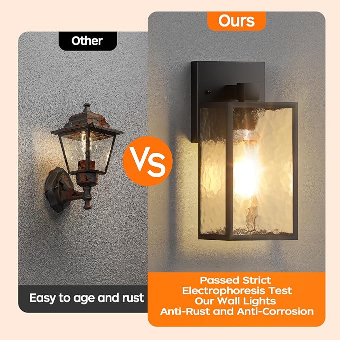 Outdoor Light Fixture Wall Mount, LED Exterior lighting fixtures for Outside, Front Porch Lights, Waterproof Wall Sconce Lantern Lamp, Black Coach Lights for House, Patio, Garage, Doorway, Entryway