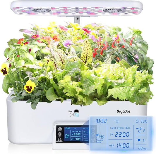 17-Pods Hydroponic Growing System with Dual Fans 24W Full-Spectrum Grow Light & Smart Control Panel for Indoor Gardening for Vegetables Herbs