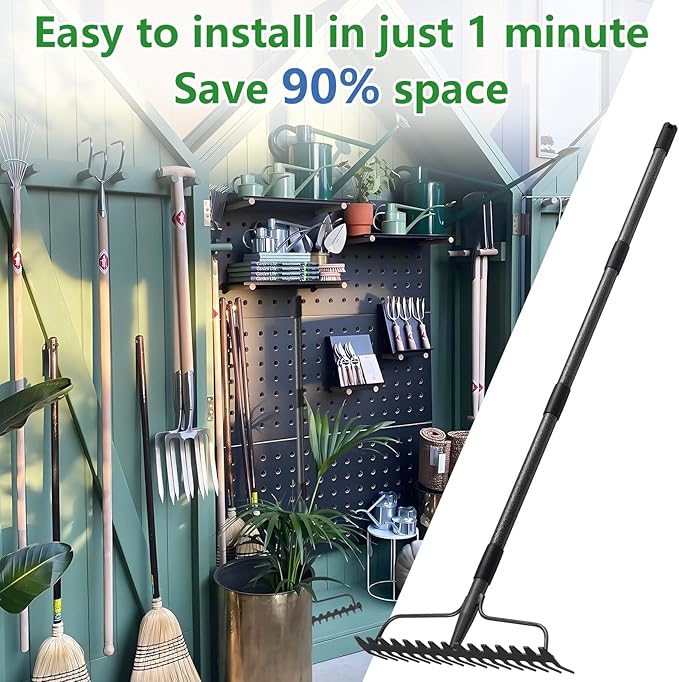 77 inch Bow Rake, 2-in-1 Metal Garden Lawn Rake for Weeding Digger Loosening Soil Raking Leaf Leveling Rocks Spreading Mulch Gravel 17 Tines Adjustable Garden RakeBow Rake