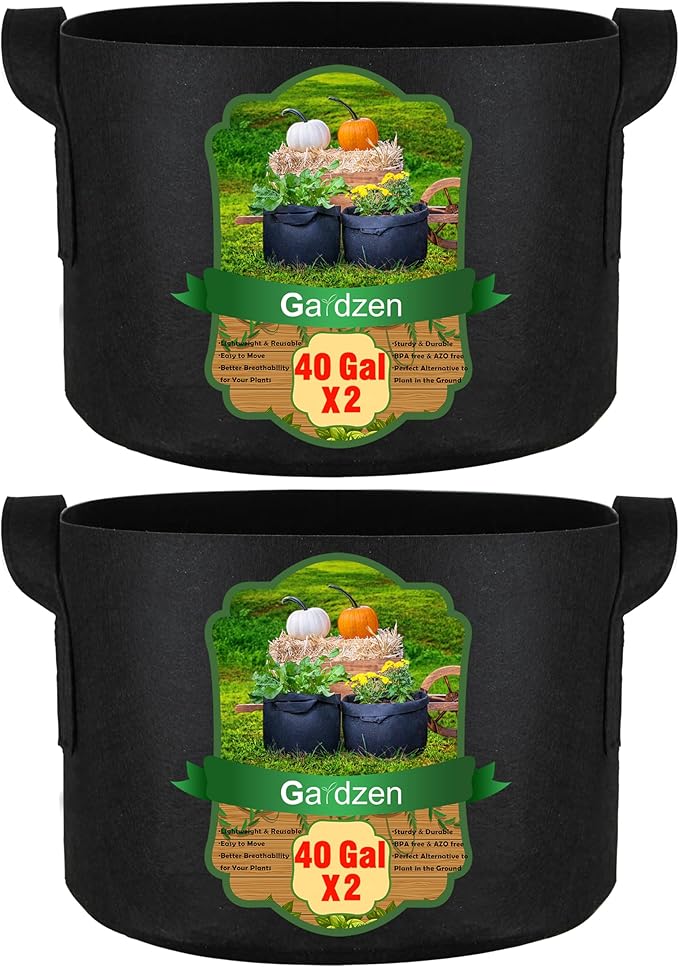 Gardzen 2-Pack 40 Gallon Grow Bags, Aeration Fabric Pots with Handles, Pot for Plants Indoor&Outdoor Use