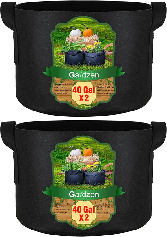 Gardzen 2-Pack 40 Gallon Grow Bags, Aeration Fabric Pots with Handles, Pot for Plants Indoor&Outdoor Use