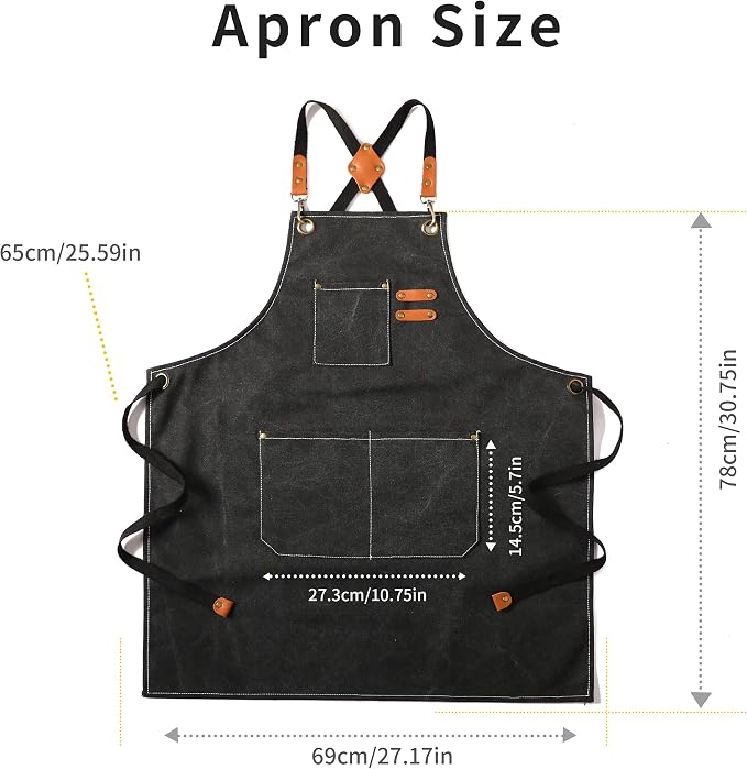 Tosewever Canvas Cross Back Chef Cotton Aprons for Men Women with Large Pockets