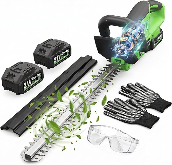 Kartop Cordless Hedge Trimmer with Battery and Charger Included, 22-Inch Rehchargeable Handheld Bush Trimmer, Headgear Trimmer for Garden Maintenance, 2 * 4000mAh Big Batteries