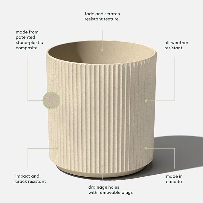 Veradek Demi Series Round Planter for Porch, Patio, Backyard | Durable Plastic-Stone Composite Material | Modern Décor for Tall Plants, Flowers